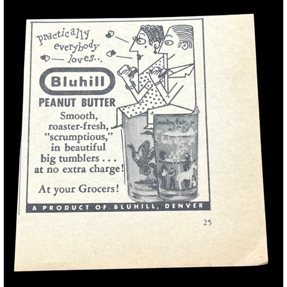 Bluhill Peanut Butter Vintage Print Ad 1954 Denver Colorado